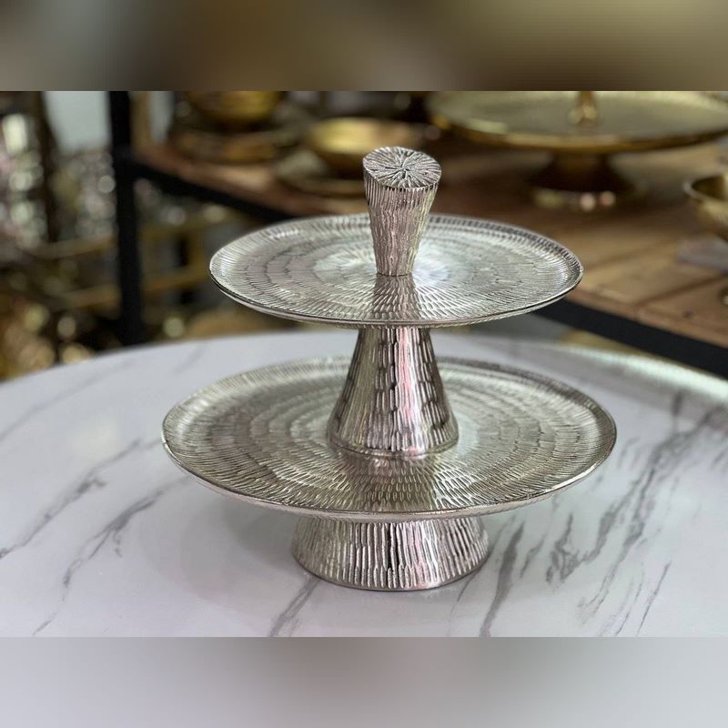 شیرینی خوری ۲ طبقه سیلور طرح خط دار 