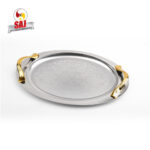 سینی استیل بیضی طلایی-1568G