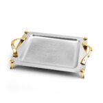 سینی استیل مستطیل کوچک پایه دار طلایی- B1268G